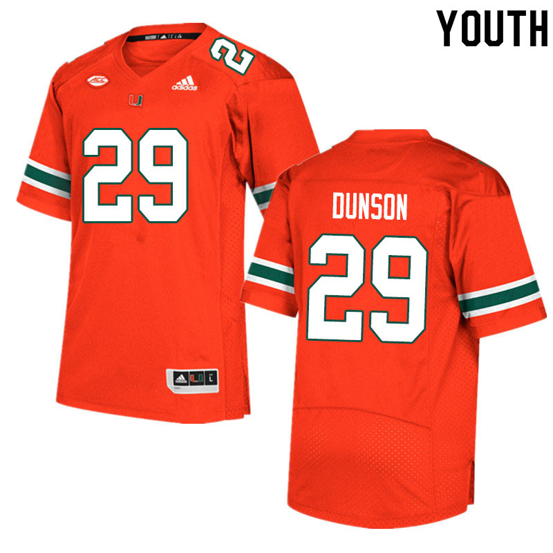 Youth #29 Isaiah Dunson Miami Hurricanes College Football Jerseys Sale-Orange